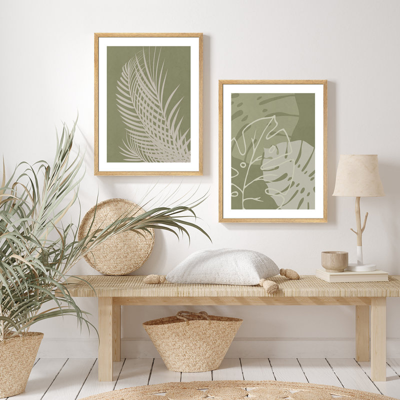 "Green Monstera", feuille de palmier vert, Naturel / naturel, H 16 po x l 12 po
