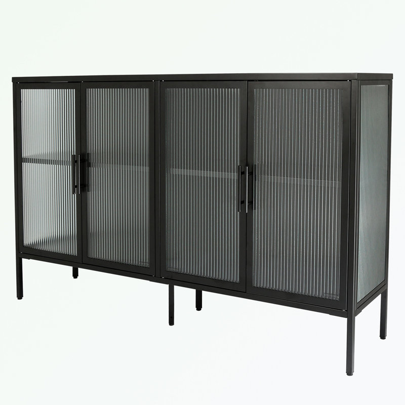 Armoire en verre trempé à 4 portes avec 4 portes en verre et tablette réglable, Noir