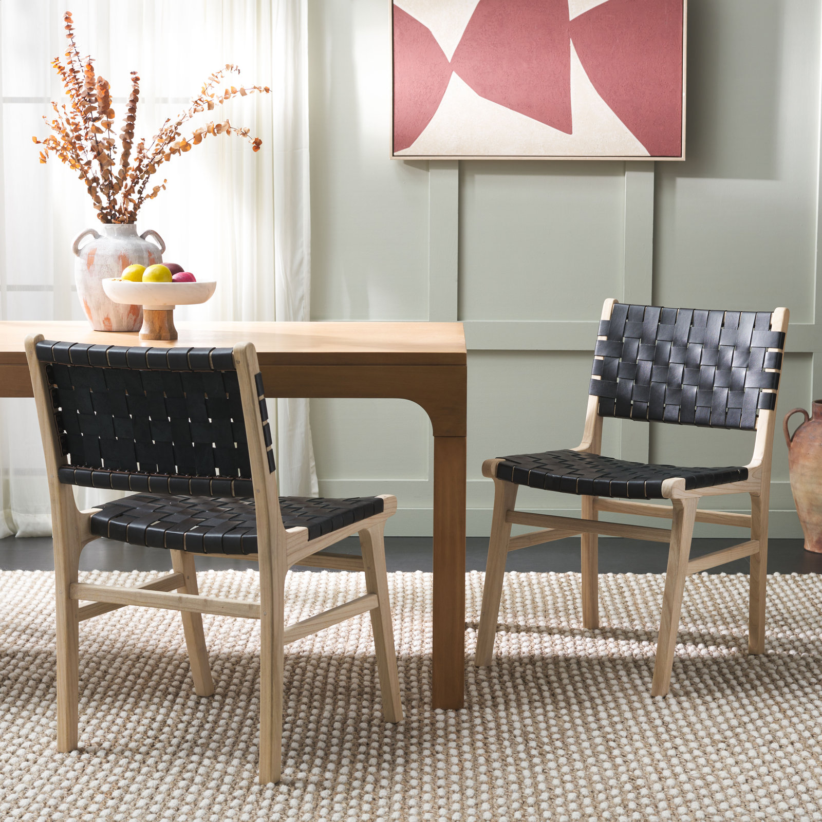 Alston Genuine Leather Dining Chair, Black/Light Natural