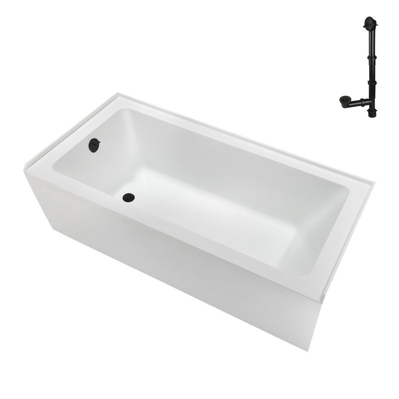 Baignoire en alcôve en acrylique blanc brillant avec drain externe 60 po x 30 po Streamline, Bronze huilé mat