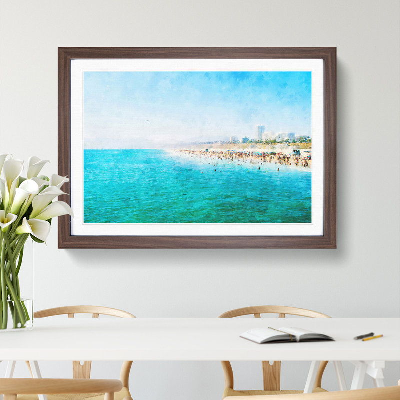 Santa Monica Beach Vol.1 - Picture Frame Graphic Art, 36cm H x 48cm W x 2cm D, Walnut Framed