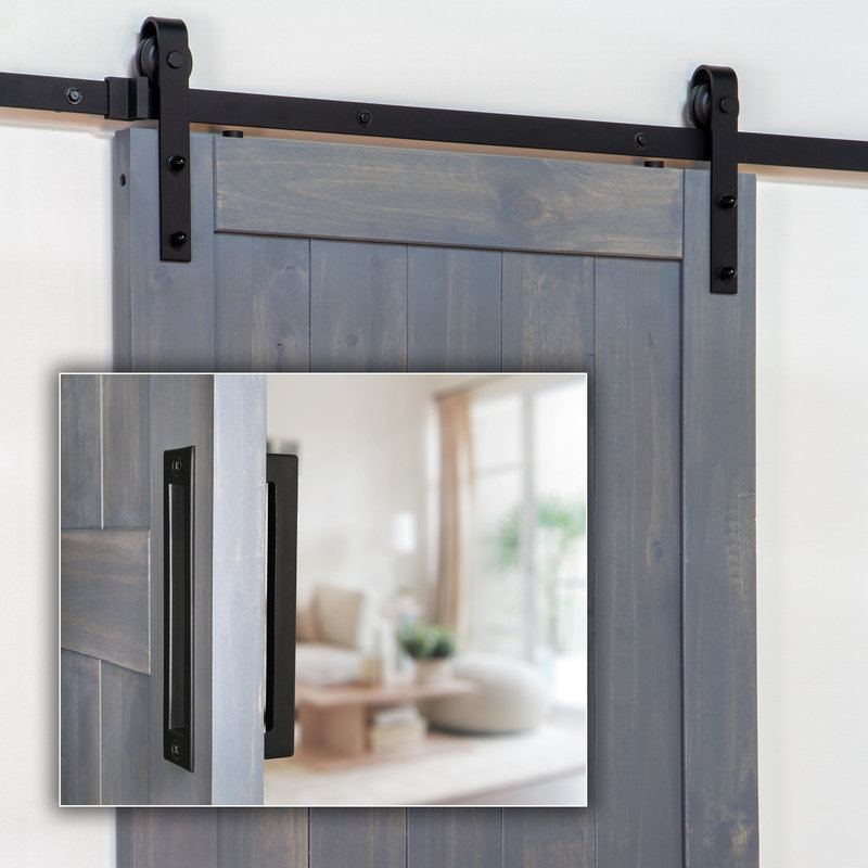 Ageless Iron Complete Barn Door Kit with Roller Grip and Flush Pull in Black Iron