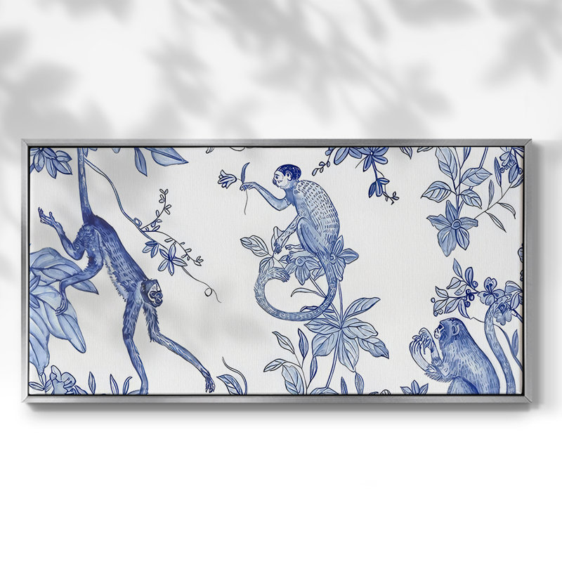 «Blue Monkey Land Toile I», toile tendue avec châssis tendue, prête à être accrochée, H 21 po x l 41 po, Argent argent