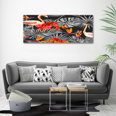 Flamingos And Flowers - Wrapped Canvas Print