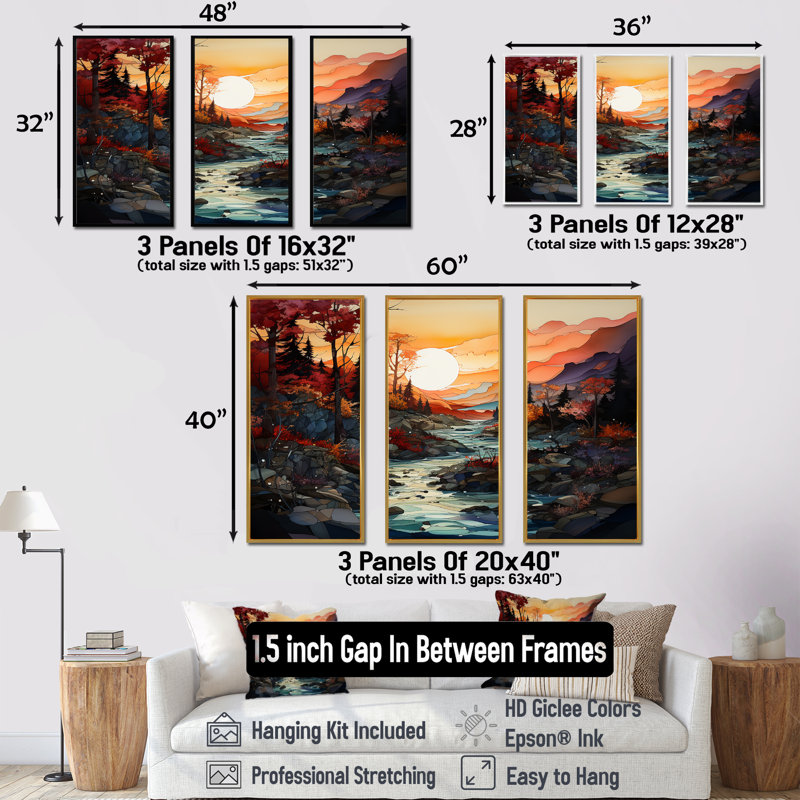 «Sunset Mountain Colorful Horizon - Sunrises Sunset, ensemble d'art sur toile, Cadre flottant blanc