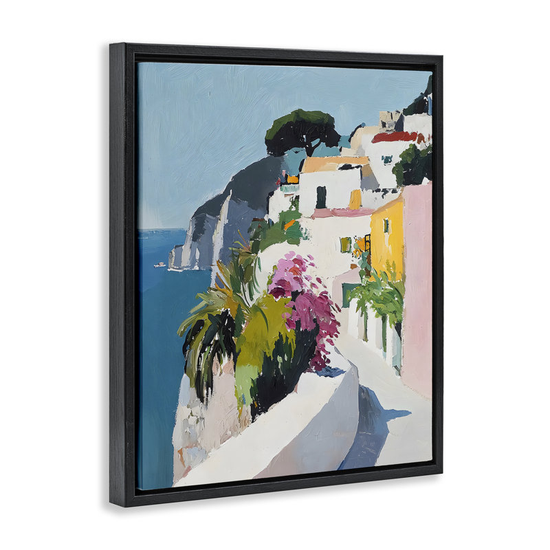 Cadre flottant de la côte italienne, conception par Riley B, Cadre flottant noir de jais, H 21 po x l 17 po