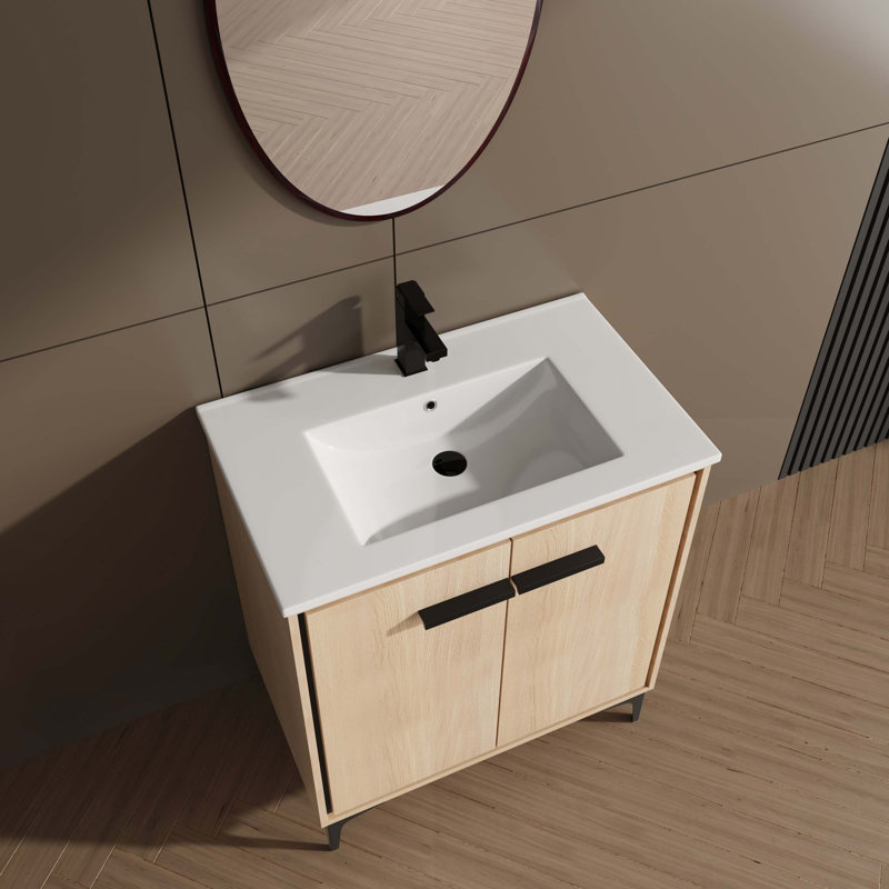Base de meuble-lavabo 30 po avec lavabo, armoire de rangement avec portes, bois d'ingénierie