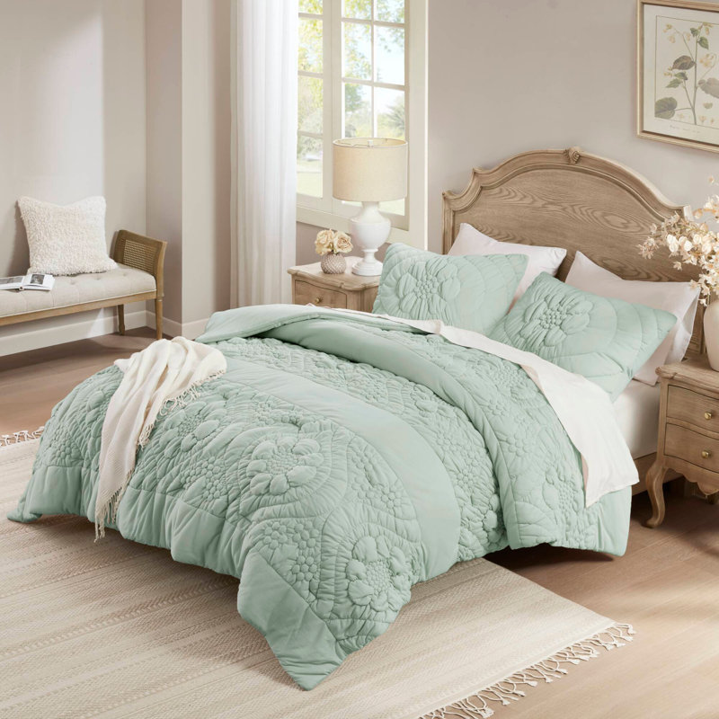 Ensemble d'édredon de style contemporain, Édredon simple et 1 taie d'oreiller, Sauge