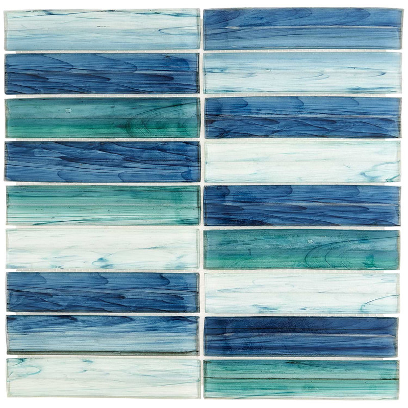 Maya Polished Glass Mosaic, Stacked Aqua