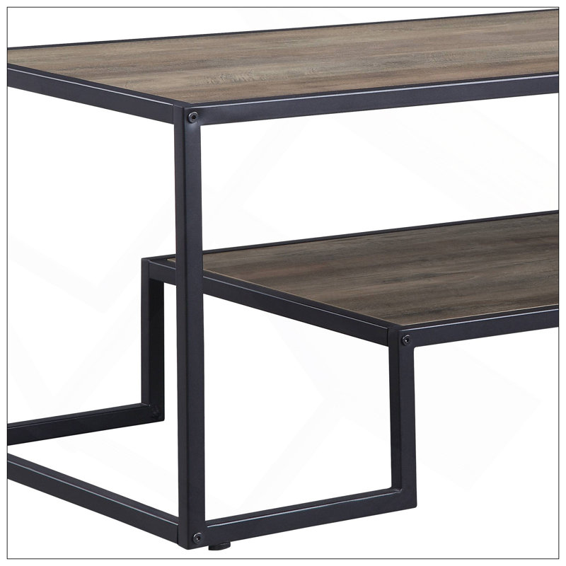 Table basse robuste de style industriel avec finition rustique et tablette