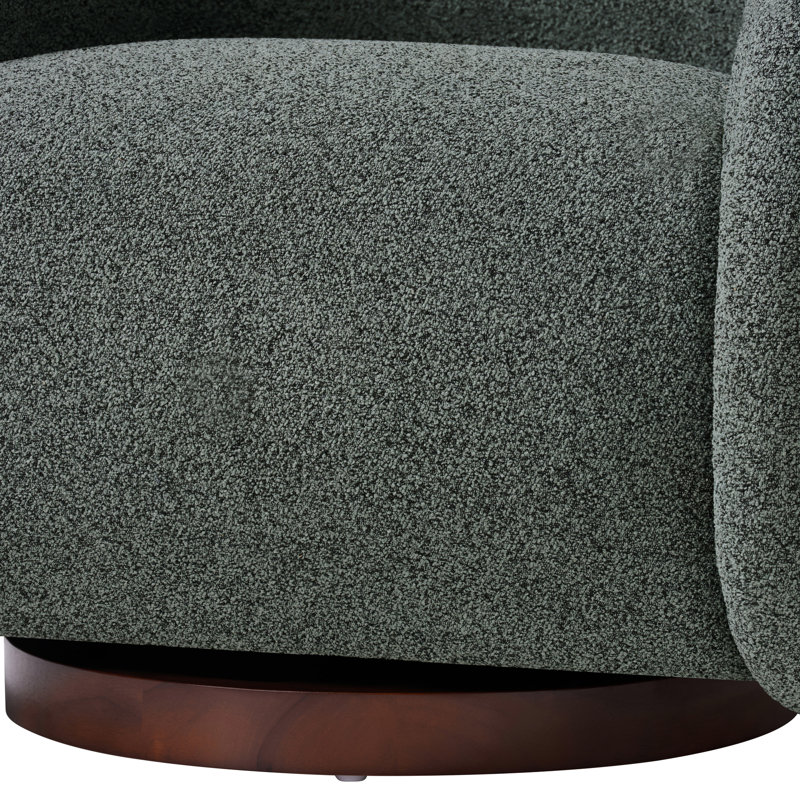 Fauteuil pivotant Boucl avec base en noyer, structure interne en bois massif, couleur beige, rotation à 360°, dossier confortable pour la lecture.