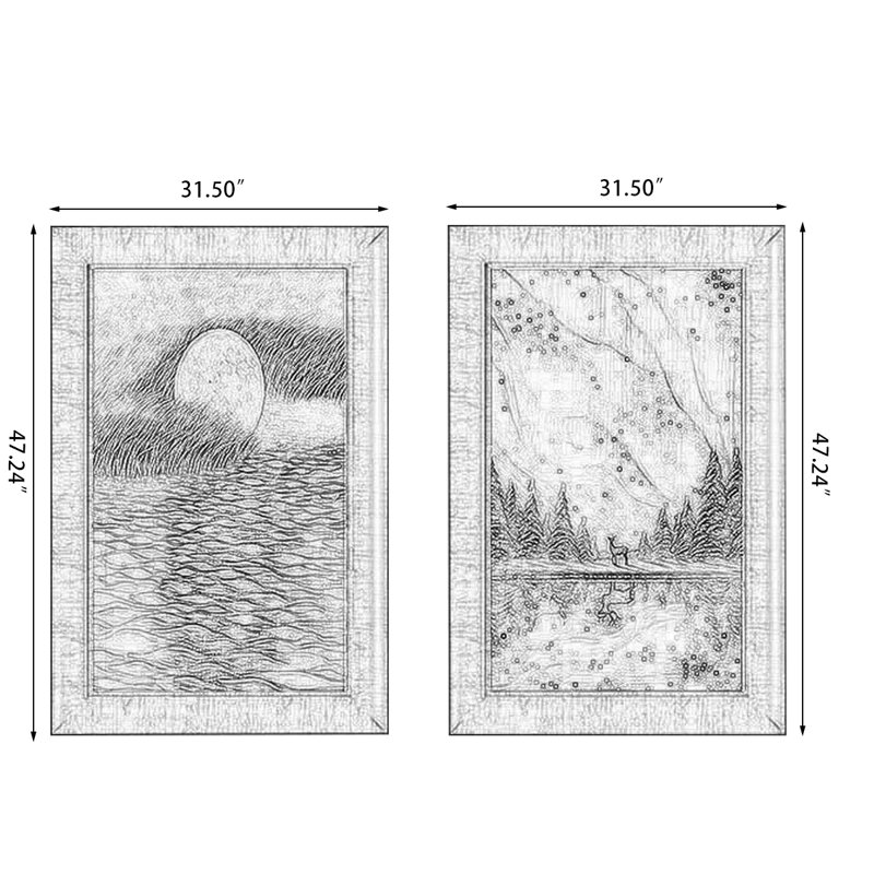 Ensemble d'art mural Mid-Century moderne en toile rectangulaire 2 pièces pour le salon, H 47,24 po x L 62,99 po x l 3,94 po