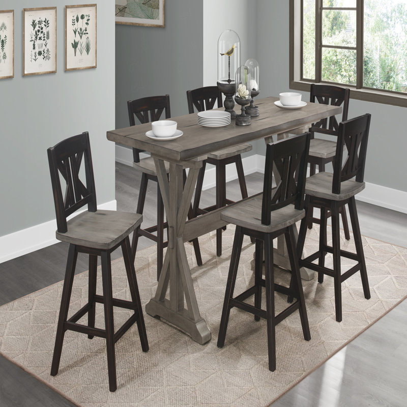 Mobilier de salle à manger à hauteur de comptoir rustique en bois d'hévéa