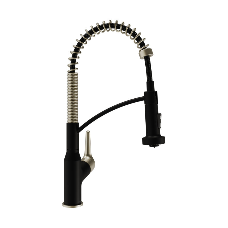 Karran Scottsdale Single-Handle Pull-Down Sprayer Commercial Style Kitchen Faucet in Matte Black / Spot-Free Champagne Bronze