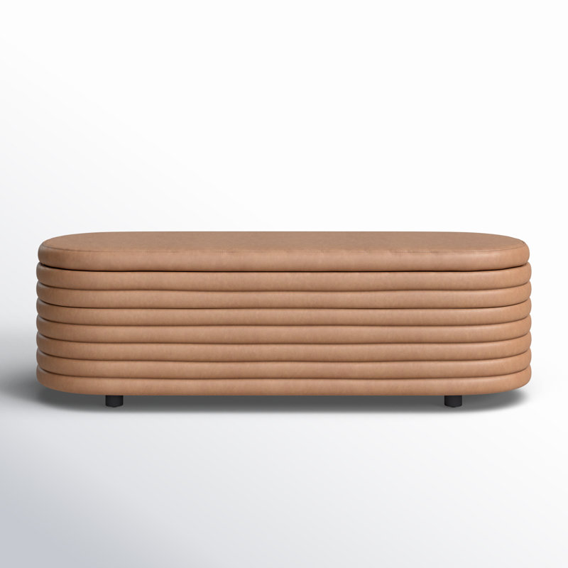 Delray Upholstered Flip Top Storage Bench, Camel Vegan Leather