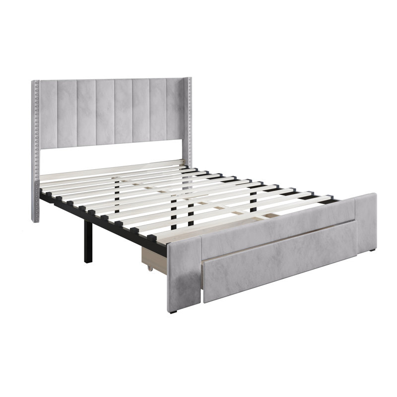 Georgia-Lee Upholstered Wingback Storage Bed, Silver Gray, Twin