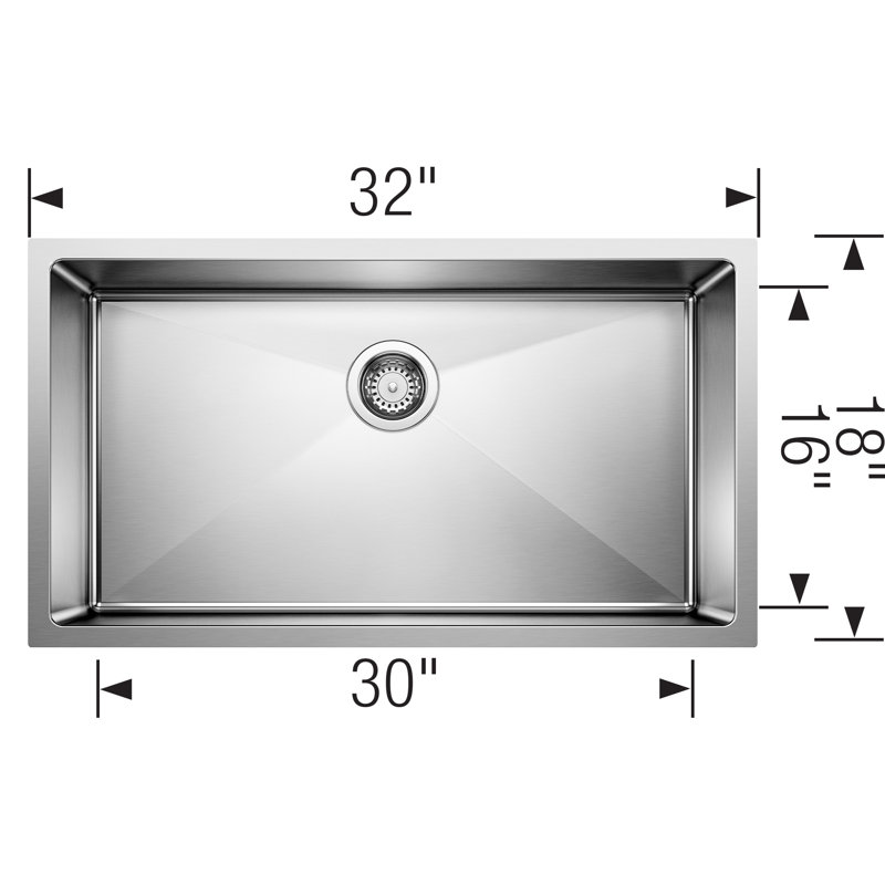 Quatrus R15 32" Super Single Bowl Undermount Stainless Steel Kitchen Sink