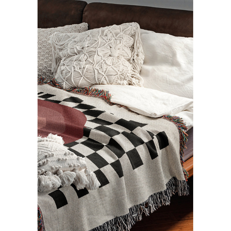 Target Geometric Cotton Blend Blanket Throw, Red/Black/Off-White, 60" L x 50" W
