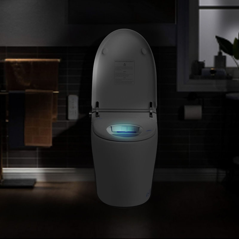Toilette intelligente avec siège de bidet, siège chauffant, couvercle ouvert avec capteur de pied, télécommande, veilleuse et chasse d'eau automatique