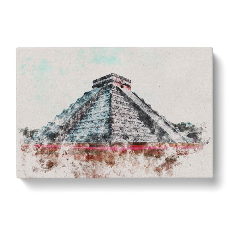 Chichen Itza In Mexico Watercolour - Wrapped Canvas Print, 50cm H x 76cm W x 3cm D