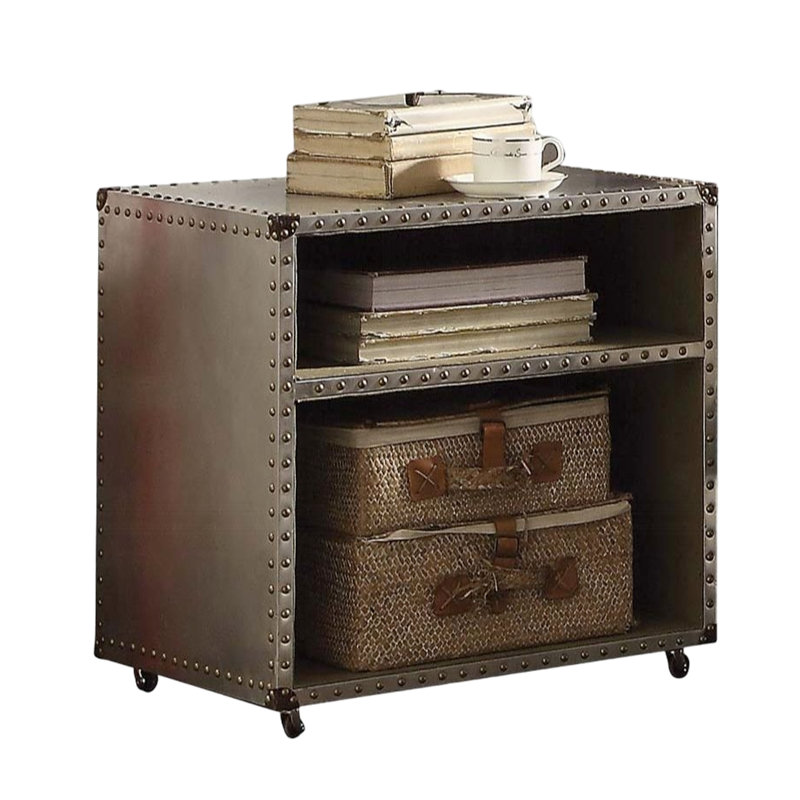 Table de chevet de chambre à coucher en aluminium: 2 tablettes, garniture cloutée et mouvement rétro en aluminium sans effort avec compartiments à tablettes, fonction mobile