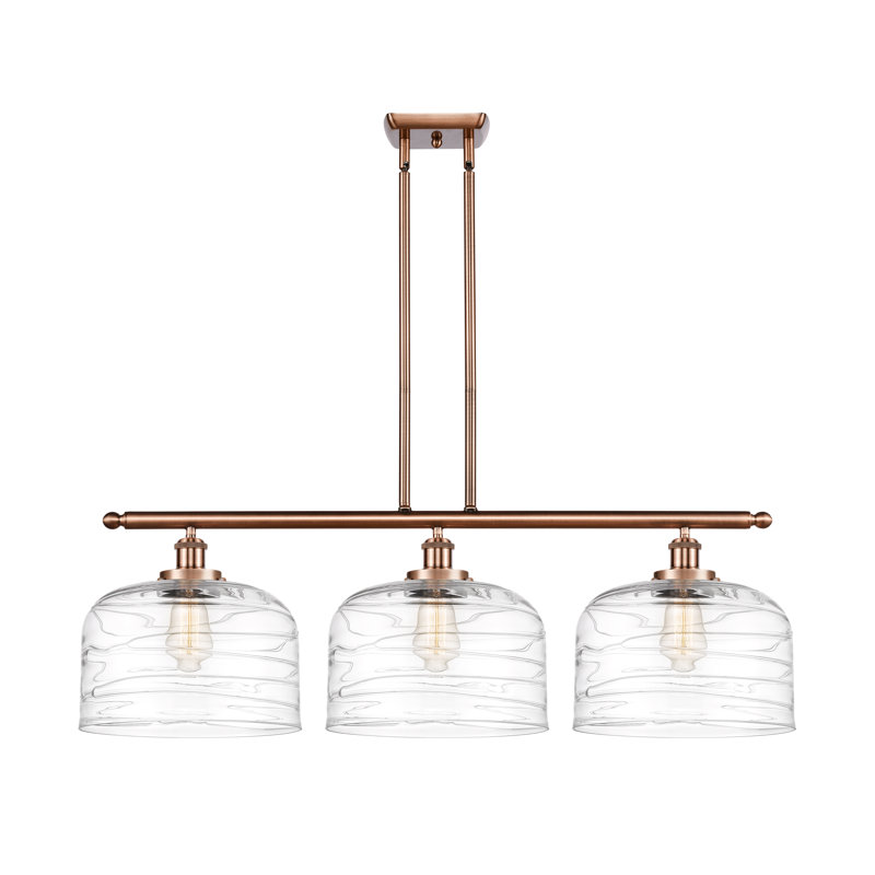 Luminaire suspendu linéaire à 3 lumières pour îlot de cuisine Harto, Cuivre antique, Ampoule non incluse