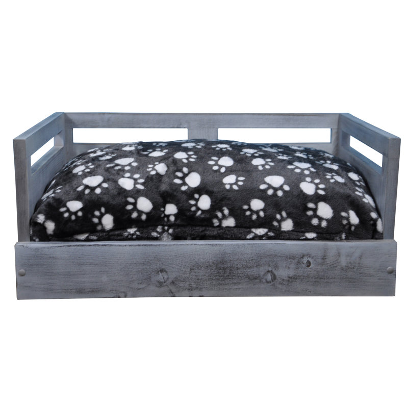 Canapé pour chien en bois avec coussin Hanke, Moyen (l 19,49 po x P 28,35 po x H 9,45 po), Gris antique