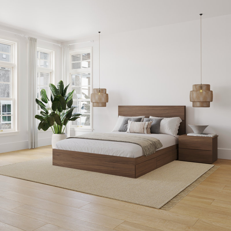 Ensemble de chambre à coucher avec rangement réversible 2 pièces Mahesh, Noyer, Grand lit
