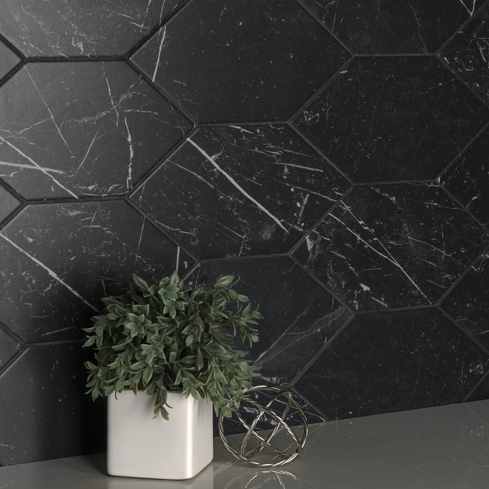 Timeless Kayak Marquina 6-1/2 x 12-1/2 Porcelain Marble Look Wall & Floor Tile