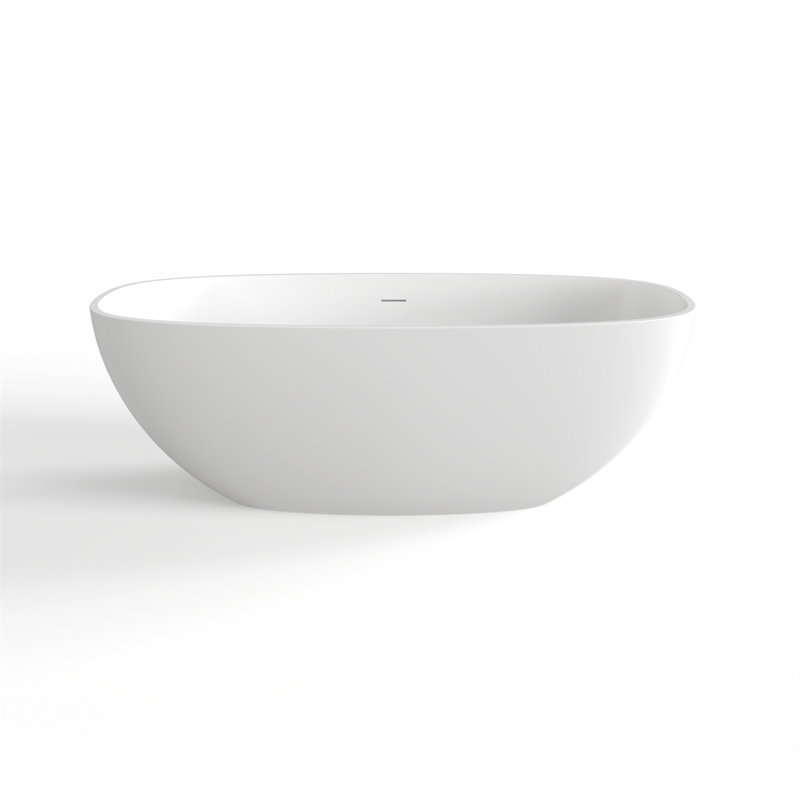 66.9 Inch Freestanding Solid Surface Soaking Bathtub For Bathroom, Matte White