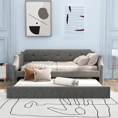 Modern Upholstered Twin Size Daybed Sofa Bed With Trundle, Gray -  Rosdorf Park, 16AFD354ED004407AC3F824AC880ADFA