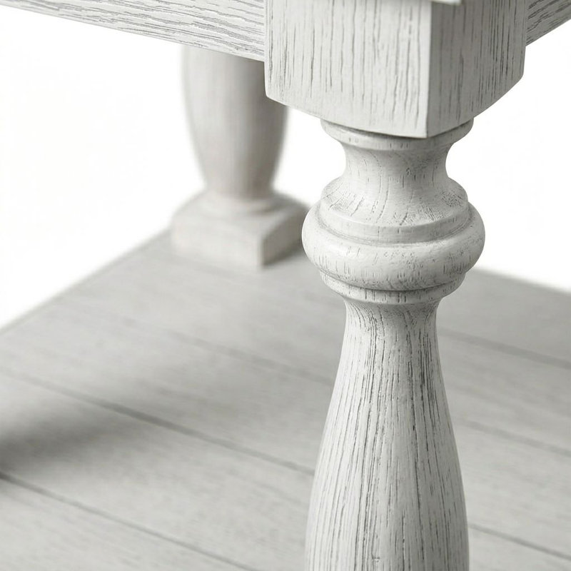 Travis 26 In. Antique White Rectangularwood End Table With Turned Legs And Display Shelf
