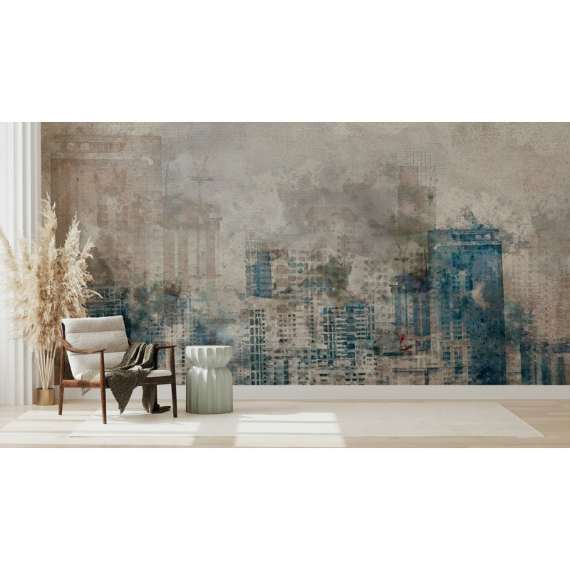 Papier peint aquarelle Misty Blue Forest, L 114,96 po x l 225 po