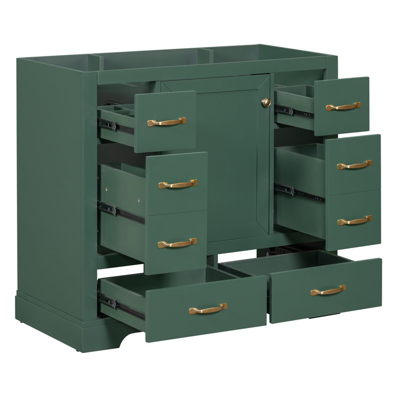 Meuble-lavabo simple de 35,5 po avec plateau en bois manufacturé et plateau en bois manufacturé Tyril, Vert