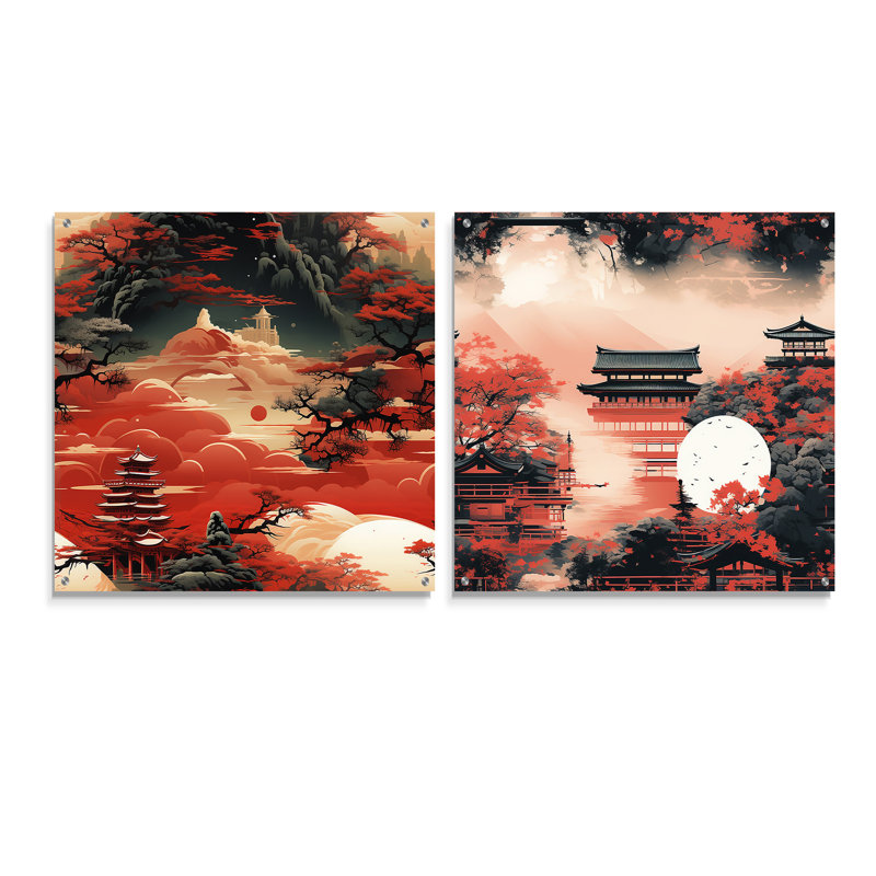 Lazerte - Japan Acrylic Wall Art Glass Set Of 2, H 16 po x l 33 po