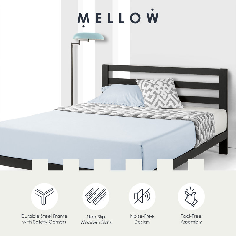 Mellow Modernista Classic Heavy Duty Platform Bed Frame w/ Headboard, 10 Inch, King