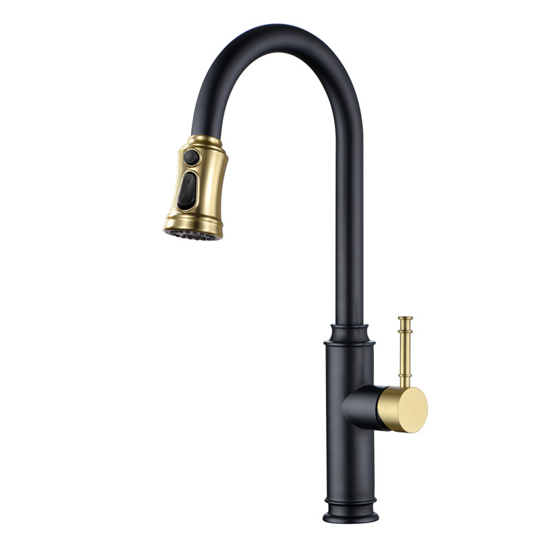 Sumerain S6132P-XX-6133 Pull Out Kitchen Faucet, Black/Gold