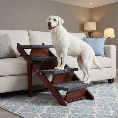 Three-in-One Convertible Wooden Pet Ramp and Steps for Tall Beds and Vehicles, Foldable and Portable Design, Supports Up to 220 lbs, Suitable for Small and Senior Animals, Brown Finish (Dimensions: 31.5" L x 17.2" W x 25.0" H)
