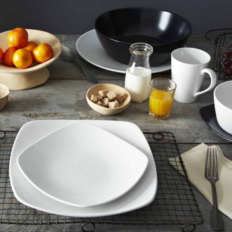 Service de table carré 16 pièces Noritake Colorscapes Swirl, service pour 4, Blanc