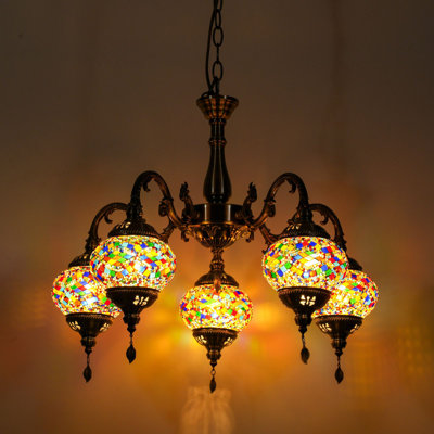 5-globes Turkish Moroccan Tiffany Mosaic Pendant Chandelier – Ambient Lighting For Bedroom Living Room (pl5130-x3)
