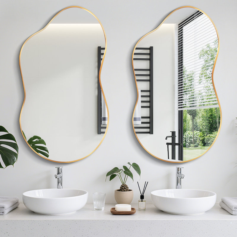 Miroir mural asymétrique, Doré, 46 po x 26 po