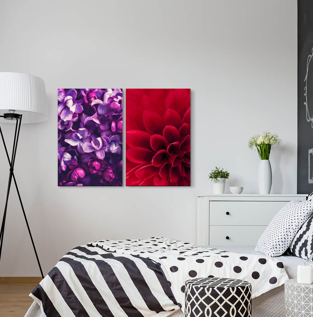 2-tlg. Leinwandbilder-Set - Fotografie „Dahlia Red Blossom Flowers Summer Warm”