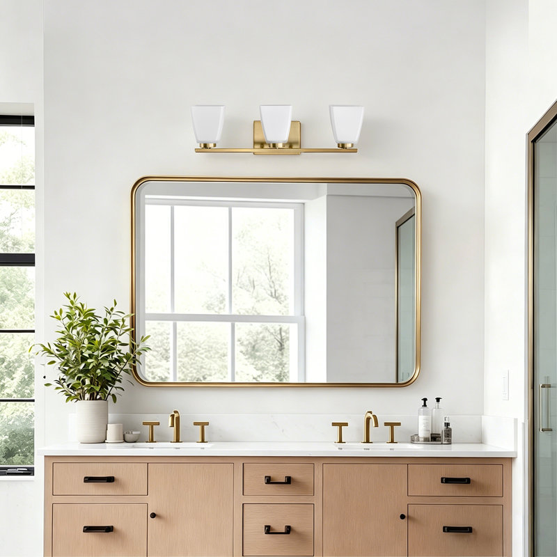 22 In. 3-light Modern Vanity Light With Square Etched White Glass Shades, Gold