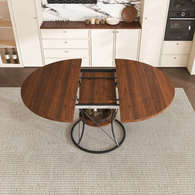 Expandable Dining Table with Shelf & Metal Base