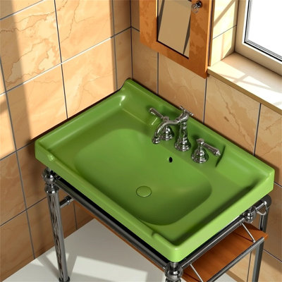 [28" Ceramic Bathroom Basin With 3 Pre-Drilled Holes]– No Cabinet/Faucet | Minimalist Small Space Sink | Durable Glazed Finish​