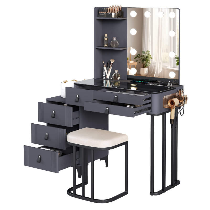 Makeup Vanity with 3 Lighting Colours, Black/Grey