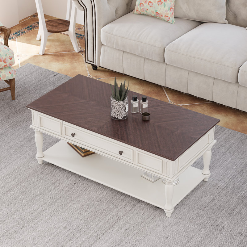 Table basse Farmhouse avec un tiroir, Noyer, Beige