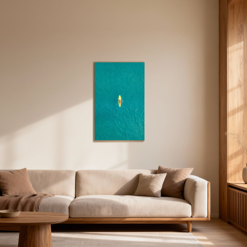 Paysage et nature, vue aérienne d'un surfeur sur tableau jaune, H 18 po x l 12 po
