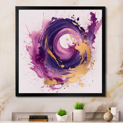 Toile abstraite, reproduction de spirale or mauve - Coups mauves et dorés II