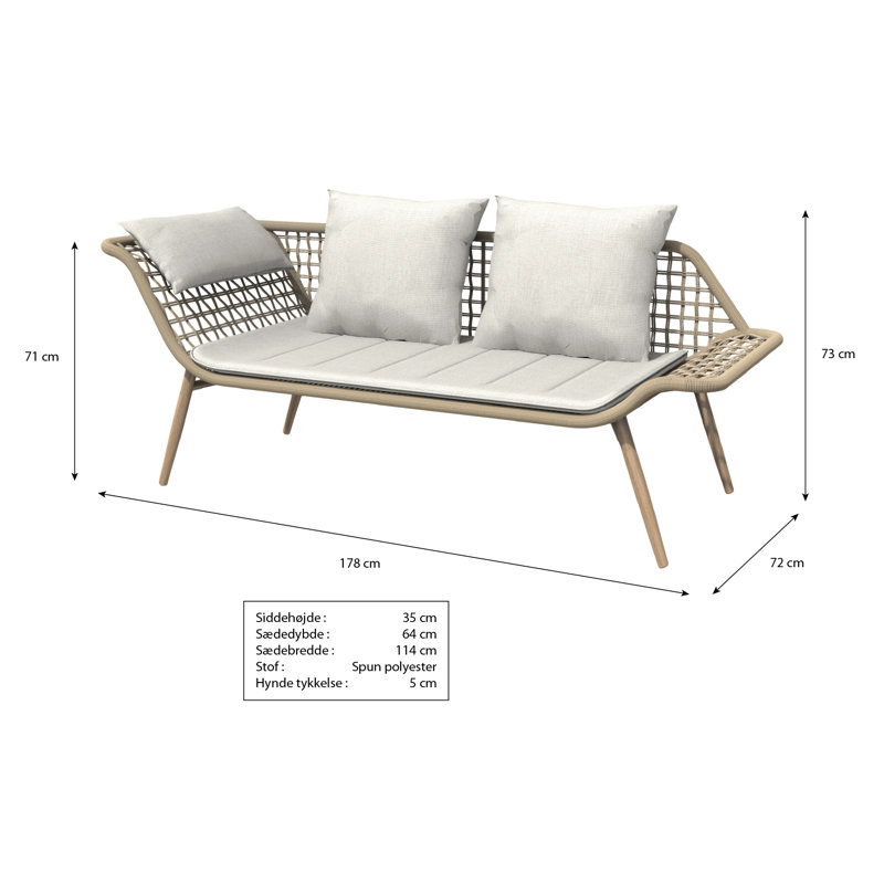 178cm Wide Outdoor Rectangle Patio Sofa with Cushions